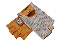 画像をギャラリービューアに読み込む, メンズ手袋◆ナパレザー/ニットドライビンググローブ◆イエローブラウン×グレー/OLD GOLDxGRAY 《アウトステッチ》