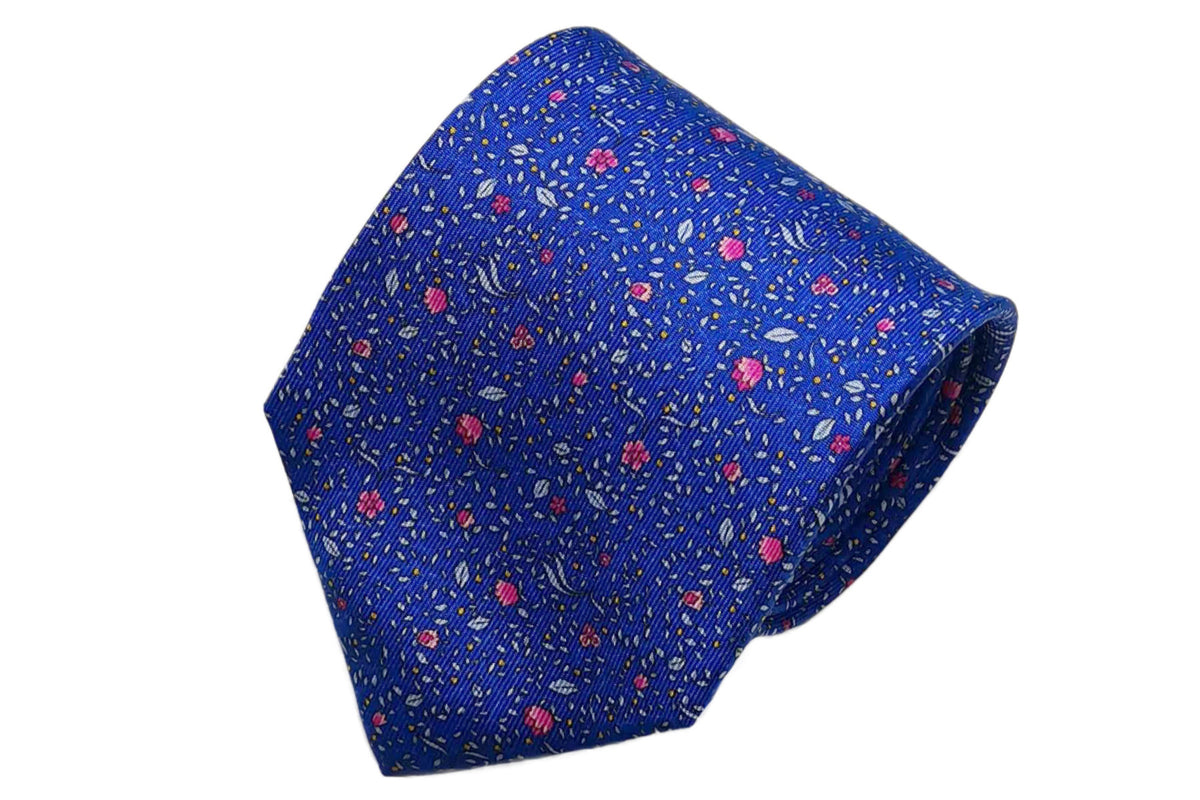 MEROLA SERIES ネクタイ ◇ ブルー×草花模様（スカイブルー・オレンジ