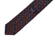画像をギャラリービューアに読み込む, BLUE LABEL ネクタイ ◇ シルク ◇ ネイビー×小紋(大)(花弁16枚・オレンジ)
