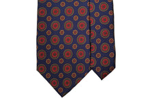 画像をギャラリービューアに読み込む, BLUE LABEL ネクタイ ◇ シルク ◇ ネイビー×小紋(大)(花弁16枚・オレンジ)