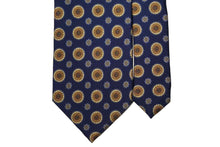 画像をギャラリービューアに読み込む, BLUE LABEL ネクタイ ◇ シルク ◇ ネイビー×小紋(大)(花弁16枚・イエロー)