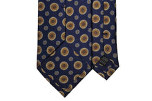 画像をギャラリービューアに読み込む, BLUE LABEL ネクタイ ◇ シルク ◇ ネイビー×小紋(大)(花弁16枚・イエロー)