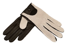 画像をギャラリービューアに読み込む, メンズ手袋◆ナパレザー/ニットドライビンググローブ◆ダークブラウン×オフホワイト/MOROxIVORY【アウトステッチ】
