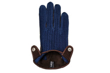 画像をギャラリービューアに読み込む, メンズ手袋◆ナパレザー/ニットドライビンググローブ◆ブラウン×ブルー/MINKxBLUE【アウトステッチ】