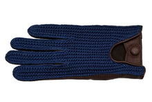 画像をギャラリービューアに読み込む, メンズ手袋◆ナパレザー/ニットドライビンググローブ◆ブラウン×ブルー/MINKxBLUE【アウトステッチ】