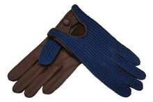 画像をギャラリービューアに読み込む, メンズ手袋◆ナパレザー/ニットドライビンググローブ◆ブラウン×ブルー/MINKxBLUE【アウトステッチ】