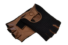 画像をギャラリービューアに読み込む, メンズ手袋◆ナパレザー/ニット ドライビンググローブ◆ブラック×キャメル/NEROxCAMEL 《インステッチ》