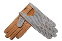 画像をギャラリービューアに読み込む, メンズ手袋◆ナパレザー/ニットドライビンググローブ◆イエローブラウン×グレー/OLD GOLDxGRAY【アウトステッチ】