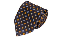 画像をギャラリービューアに読み込む, MEROLA SERIES ネクタイ ◆ 花小紋(ネイビー・オレンジ)《50オンス》