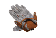 画像をギャラリービューアに読み込む, メンズ手袋◆ナパレザー/ニットドライビンググローブ◆イエローブラウン×グレー/OLD GOLDxGRAY【アウトステッチ】